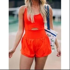 Free People Movement Righteous Runsie Jumpsuit Bright Orange Athletic size XS